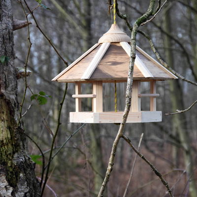 Vogelhaus Natural Camouflage mit Acrylglasfuttersilo, 35 x 35 x 29 cm