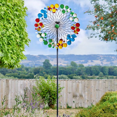 Solarwindrad Harlequin, einfache Installation, integrierte Solarkugeln, 213 cm