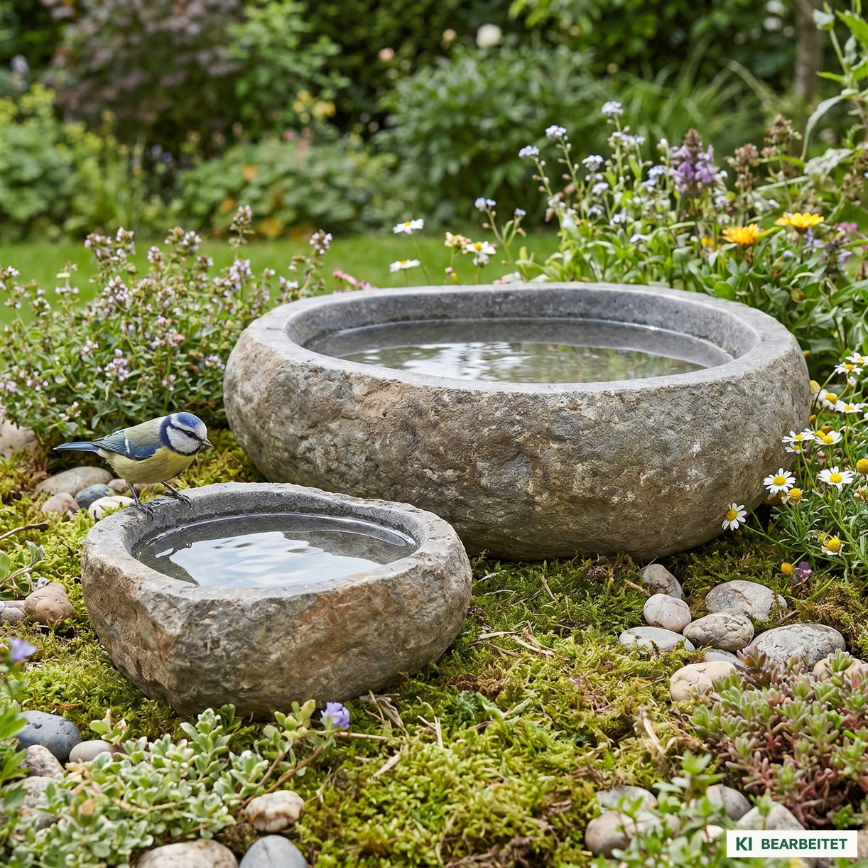 Vogeltränke 'Fluss-Stein', grau, Naturstein, 8 x 30 x 40 cm Vogeltränke 'Fluss-Stein', grau, Naturstein, 8 x 30 x 40 cm