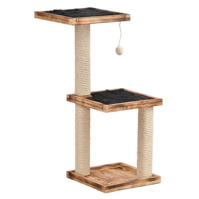 Silvio Design Katzenbaum 'Aramis', geflammtes Holz, dunkelgraues Plüsch