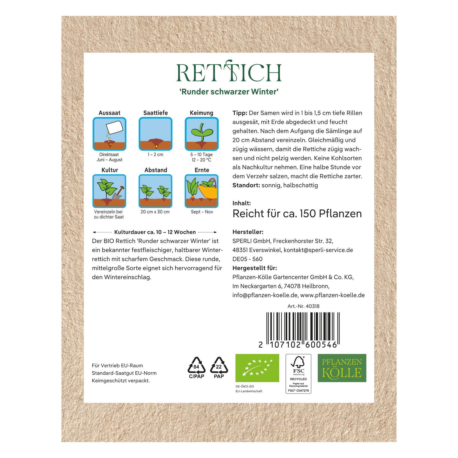 Kölle Bio Saatgut Rettich 'Runder Schwarzer Winter', schwarz