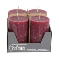 Safe Candle® Rustic Stumpenkerzen, 4er-Set, altrot, Höhe 11 cm, Ø 7 cm