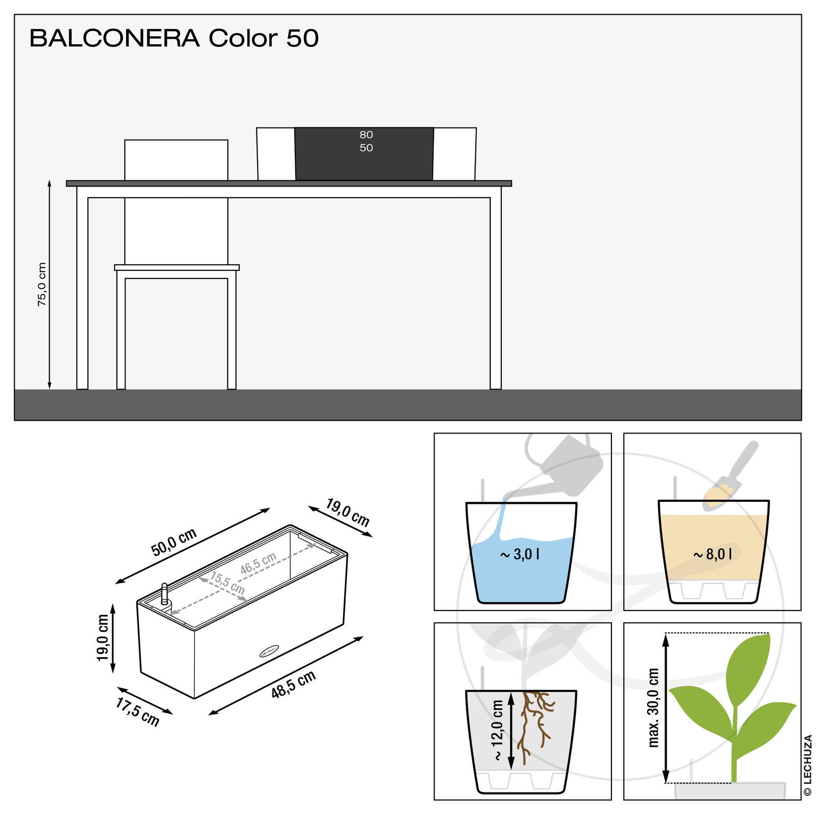 Lechuza 'Balconera Color 80', korallrot, 79 x 19 x H 19 cm