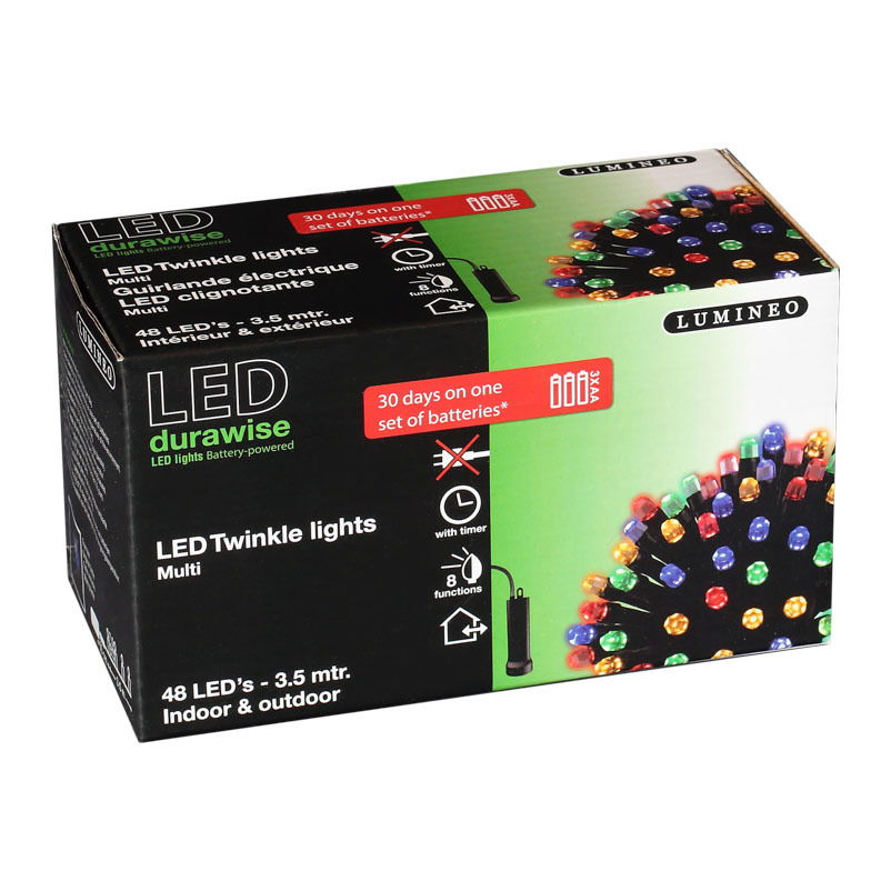 LED Lichterkette Twinkle Ricelight, 48 LEDs, bunt, 3,5 m, Batteriebetrieb