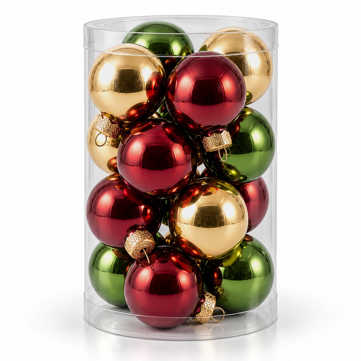 Glas-Kugelmix, 16 Kugeln je Ø 3,5cm, ochsenblut, hellgold & piniengrün Glas-Kugelmix, 16 Kugeln je Ø 3,5cm, ochsenblut, hellgold & piniengrün