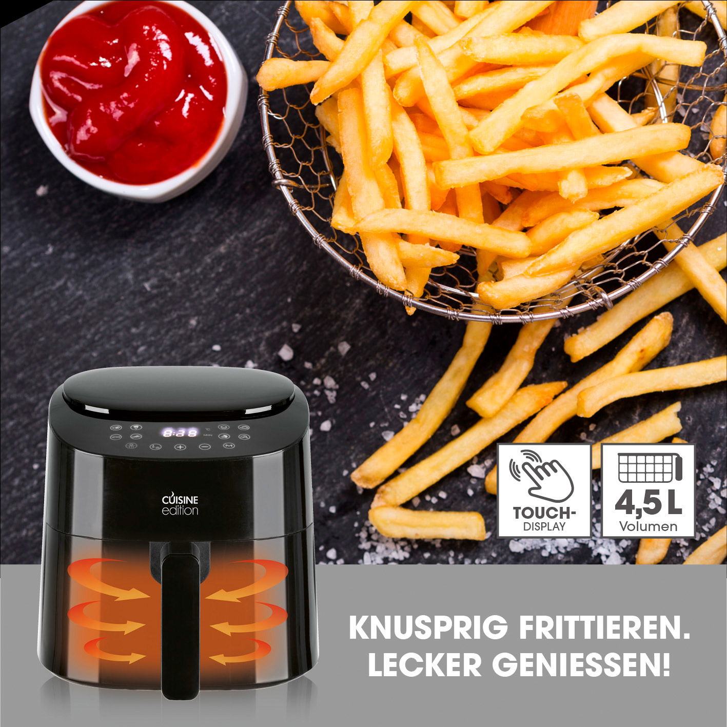 Heißluft-Fritteuse 'Cuisine Edition', schwarz, 4,5 Liter