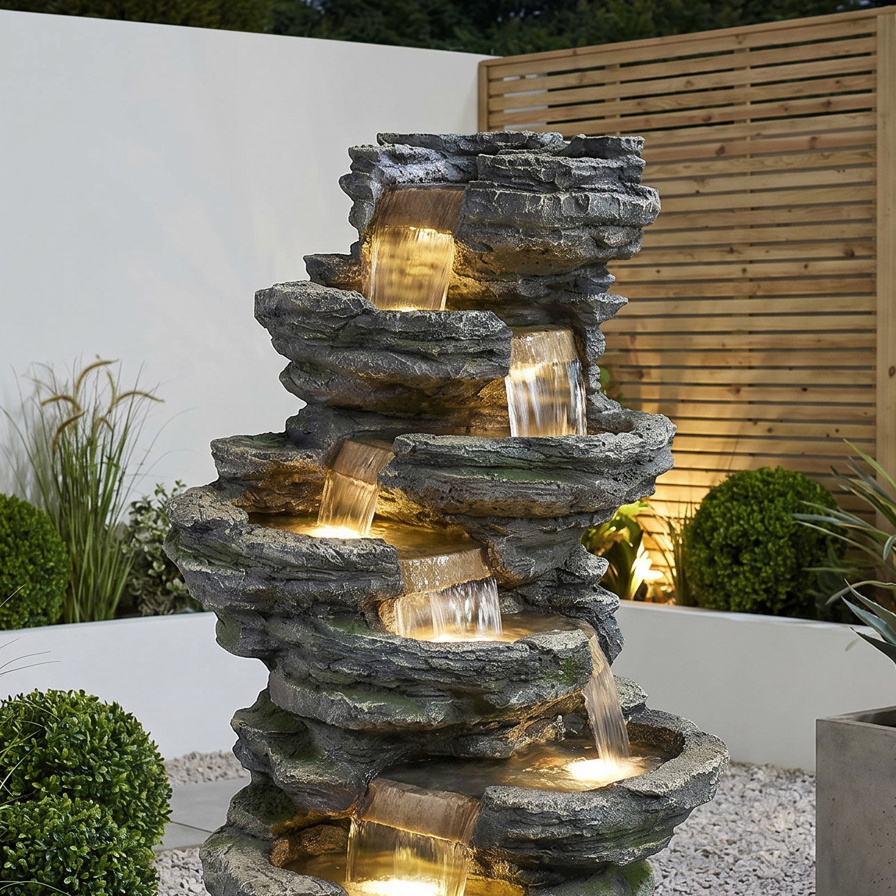 Gartenbrunnen inkl. Pumpe & Licht, Echtholzoptik, 78 x 78 x 147 cm Gartenbrunnen inkl. Pumpe & Licht, Echtholzoptik, 78 x 78 x 147 cm
