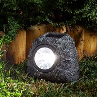 Solar-Leuchte Spotlight in Granit aus Polyresin mit 3 Lumen, Maße 9,5 x 10 cm