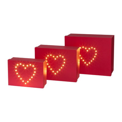 Geschenkboxen mit LED Herz, rot, 3er-Set Geschenkboxen mit LED Herz, rot, 3er-Set