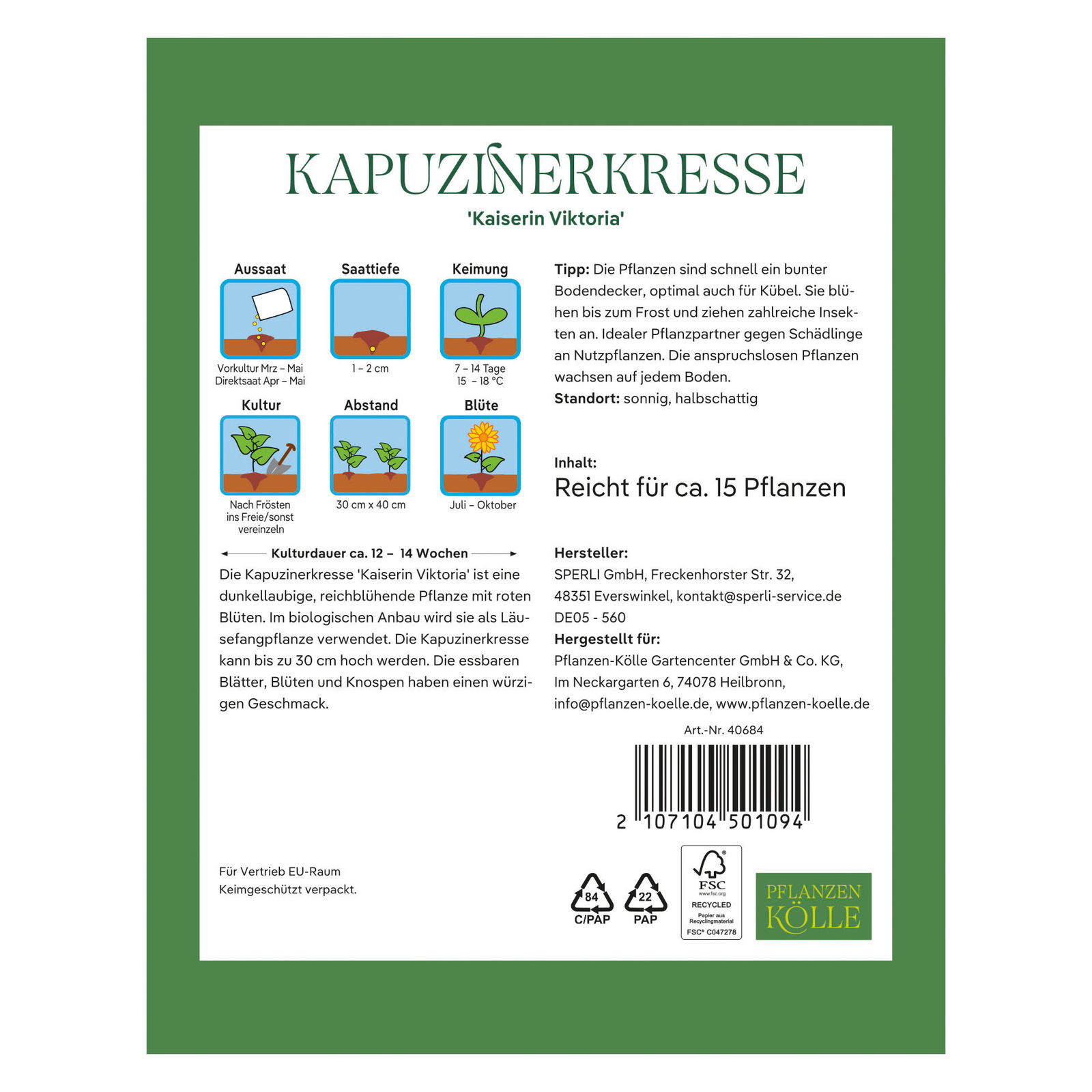 Kölles Beste Blumensamen, Kapuzinerkresse 'Kaiserin Viktoria'