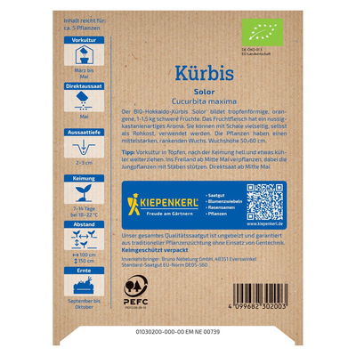 Bio-Gemüsesamen, Kürbis 'Hokkaido', orange
