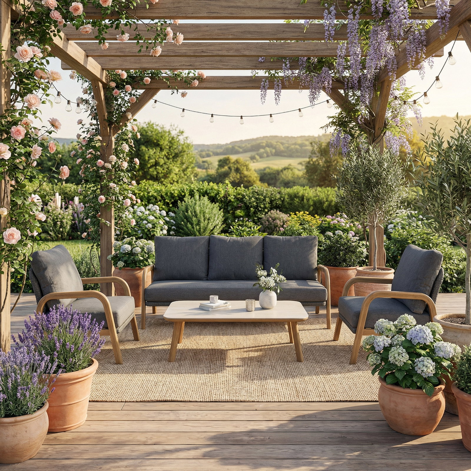 Kölle Loungegruppe 'Malta' inkl. Auflagen, 4-teilig, grau/holzfarben