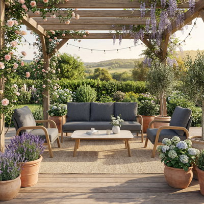 Kölle Loungegruppe 'Malta' inkl. Auflagen, 4-teilig, grau/holzfarben