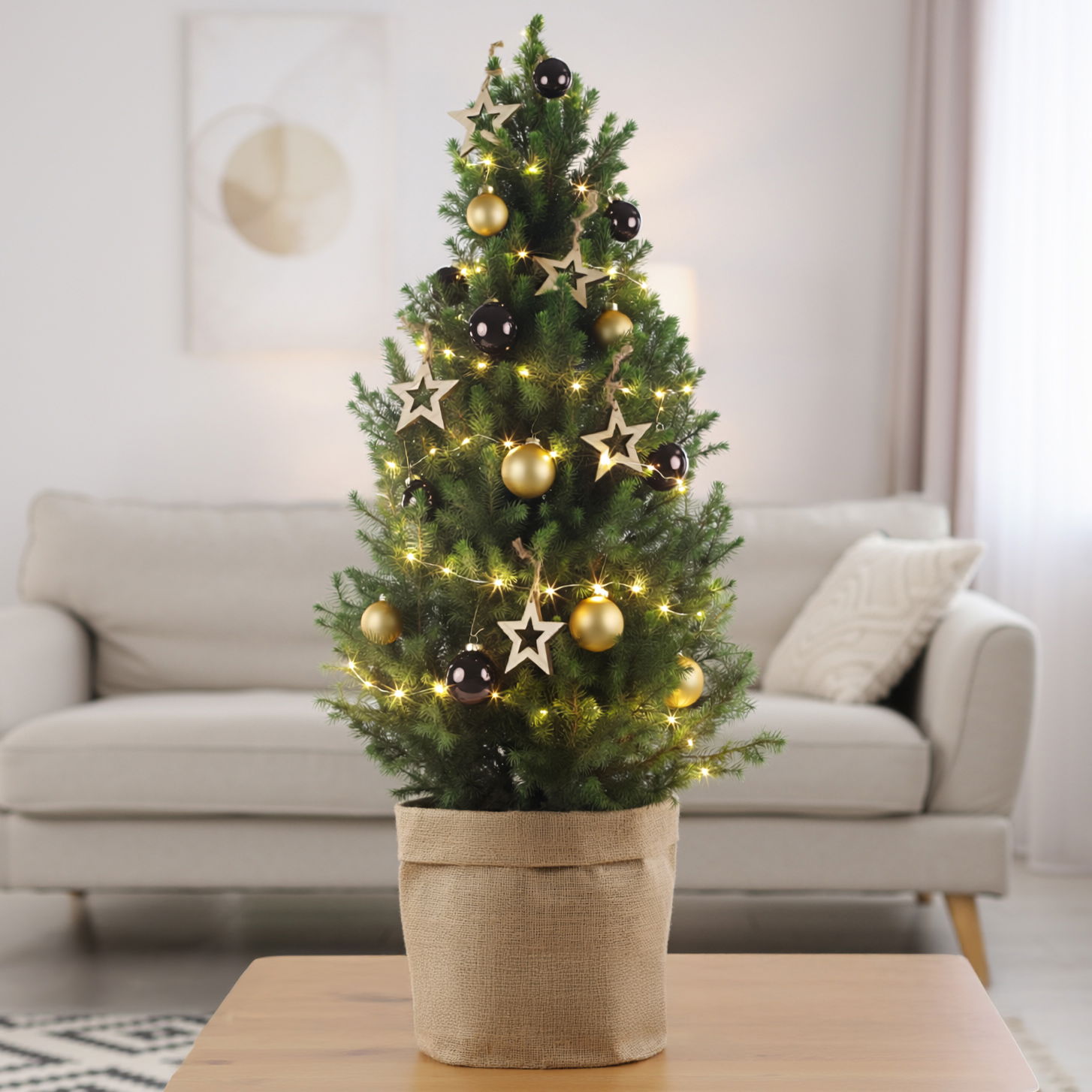 Weihnachtsbäumchen inkl. Deko, braun-gold, Topf-Ø 25 cm, Höhe ca. 100 cm