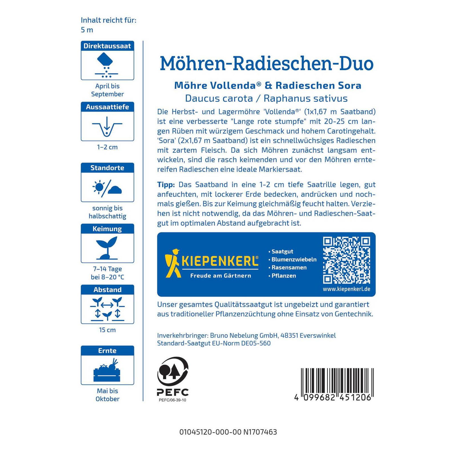 Kiepenkerl Saatband Möhren-Radieschen-Duo 'Vollenda®' & 'Sora®'