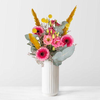 Rosa Schnittblumen-Mix mit Gerbera, Lisianthus & Pampasgras