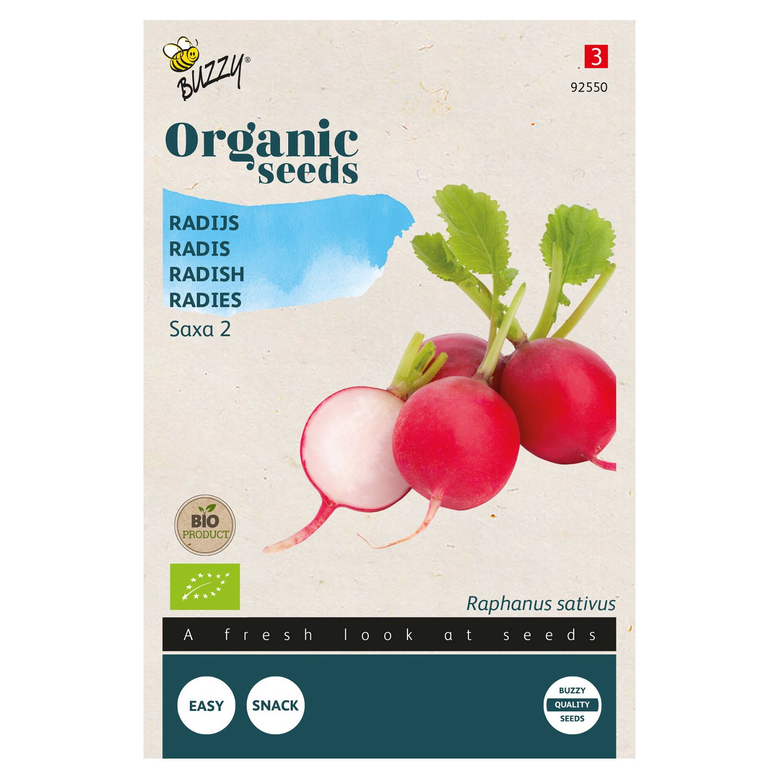 Bio Gemüsesamen, Bio-Radies 'Saxa 2', weiß/rosa, 2,5 g