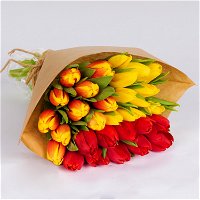 Blumenbund mit Tulpen, 30er-Bund, rot - orange - gelb, inkl. gratis Grußkarte