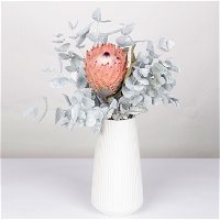Blumenbund Protea barbigera & Eukalyptus weiß gefärbt, inkl. gratis Grußkarte
