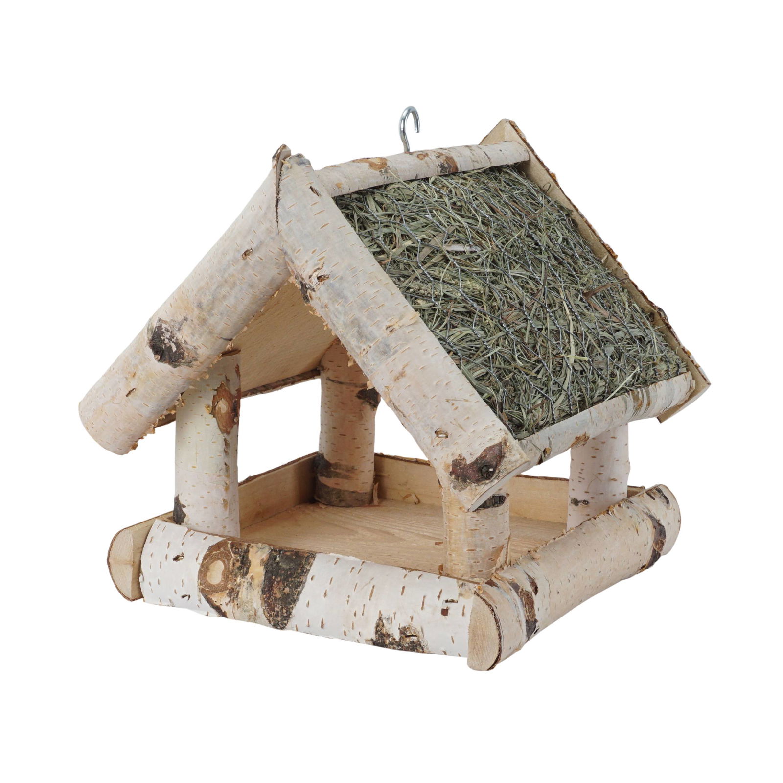 Vogelhaus mit Heudach, Kiefer/Birke, 25 x 25 x H 25 cm