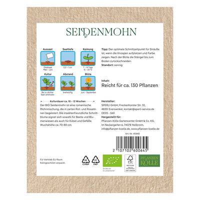 Kölle Bio Saatgut Seidenmohn 'Olympiafeuer', Papaver, rot