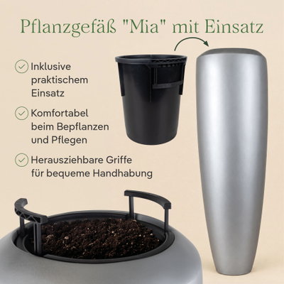 Vazo Übertopf 'Mia' mit Einsatz, silber, ca. Ø 31 x H 100 cm Vazo Übertopf 'Mia' mit Einsatz, silber, ca. Ø 31 x H 100 cm