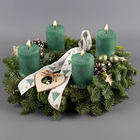 Dekorierter Adventskranz mit Kerzen in Smaragdgrün, Mix-Grün, ca. 35 cm Ø