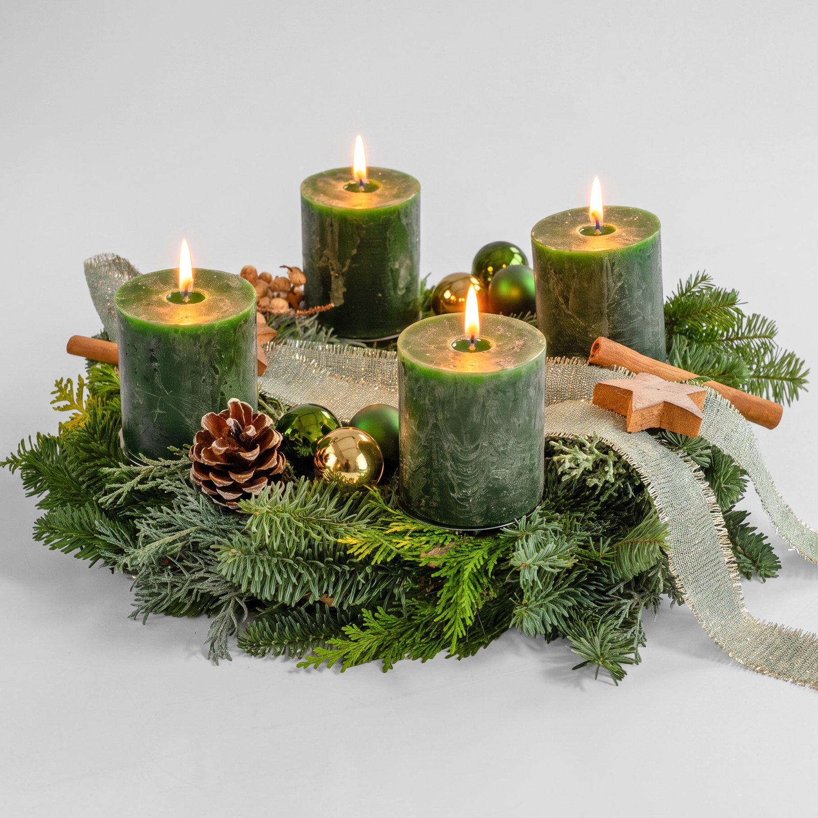 Dekorierter Adventskranz mit Kerzen in Jägergrün, Mix-Grün, ca. 35 cm Ø Dekorierter Adventskranz mit Kerzen in Jägergrün, Mix-Grün, ca. 35 cm Ø