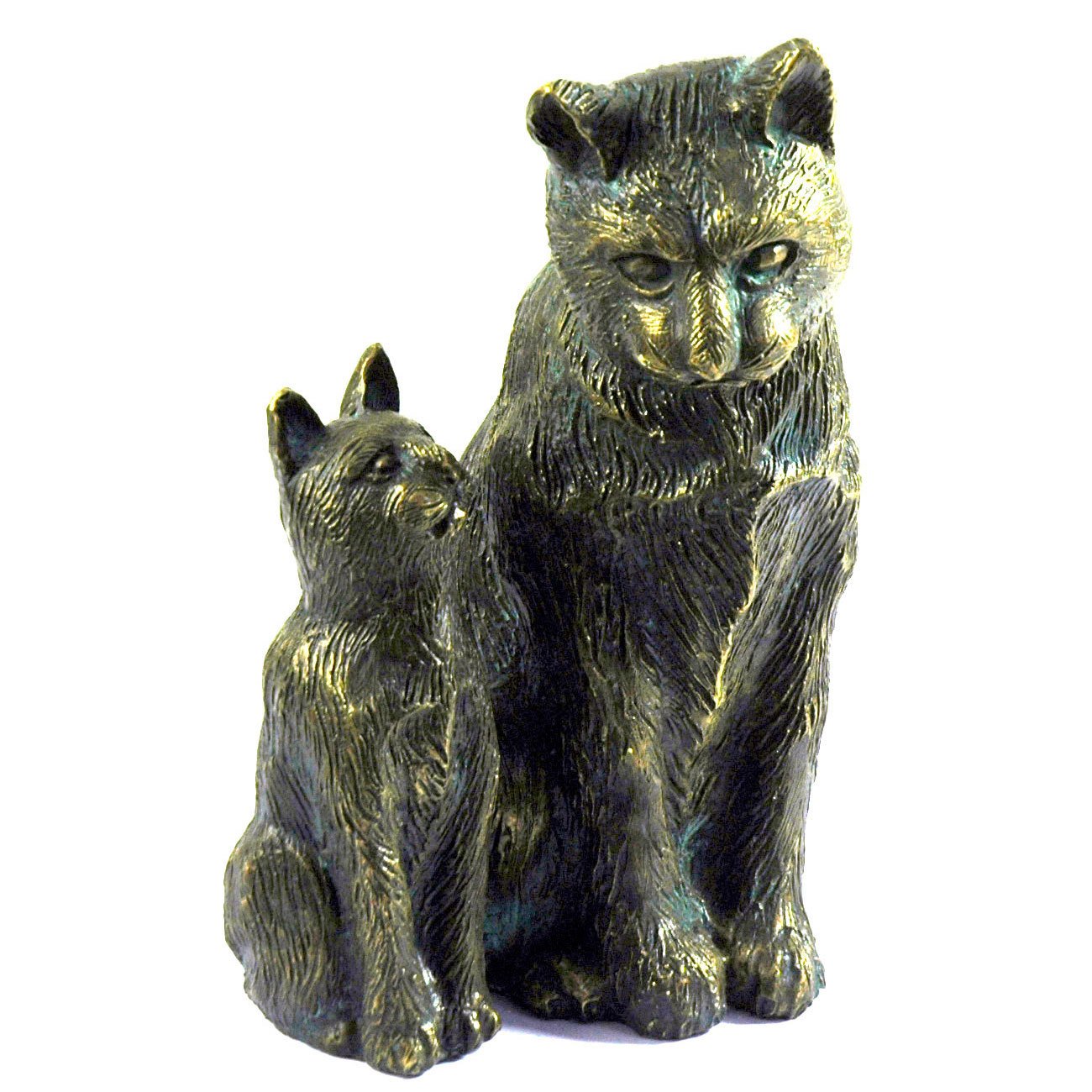 Rottenecker Bronze-Katze mit Baby, 22 x 13,5 x 11 cm