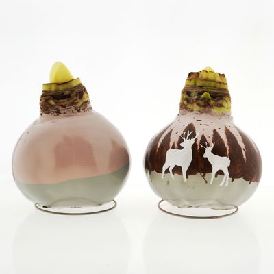 Amaryllis in Wachs, Dekor 'Forest & Nikolaus', handbemalt, Blüte rot Amaryllis in Wachs, Dekor 'Forest & Nikolaus', handbemalt, Blüte rot