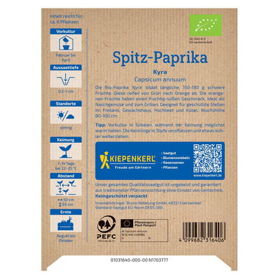 Bio-Gemüsesamen, Paprika 'Kyra', orange