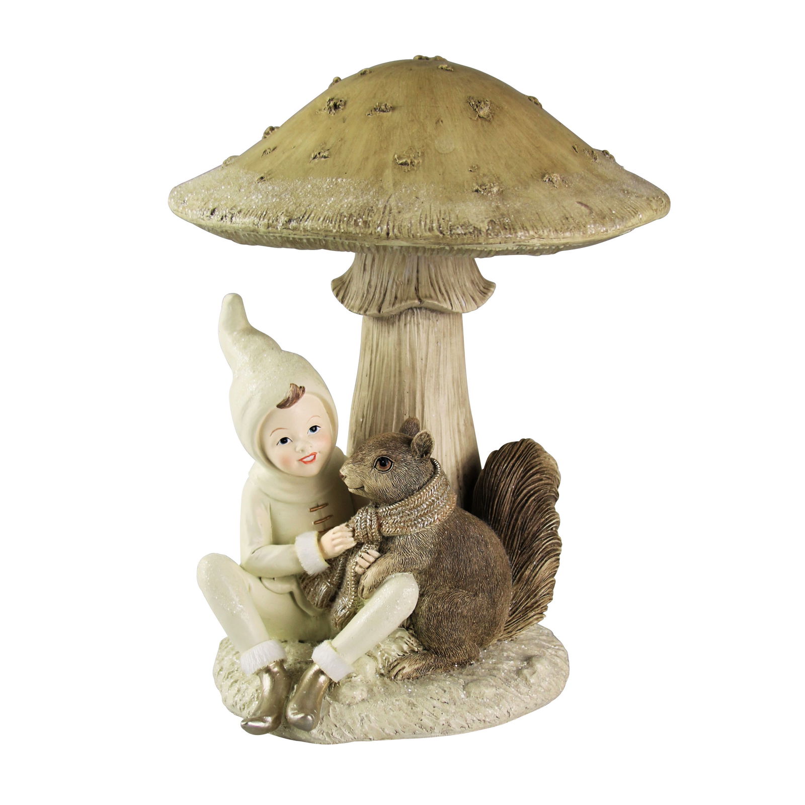 Zwerg unter Pilz, weiß, Grau, Polyresin, Höhe 23,8 cm, B 19 cm