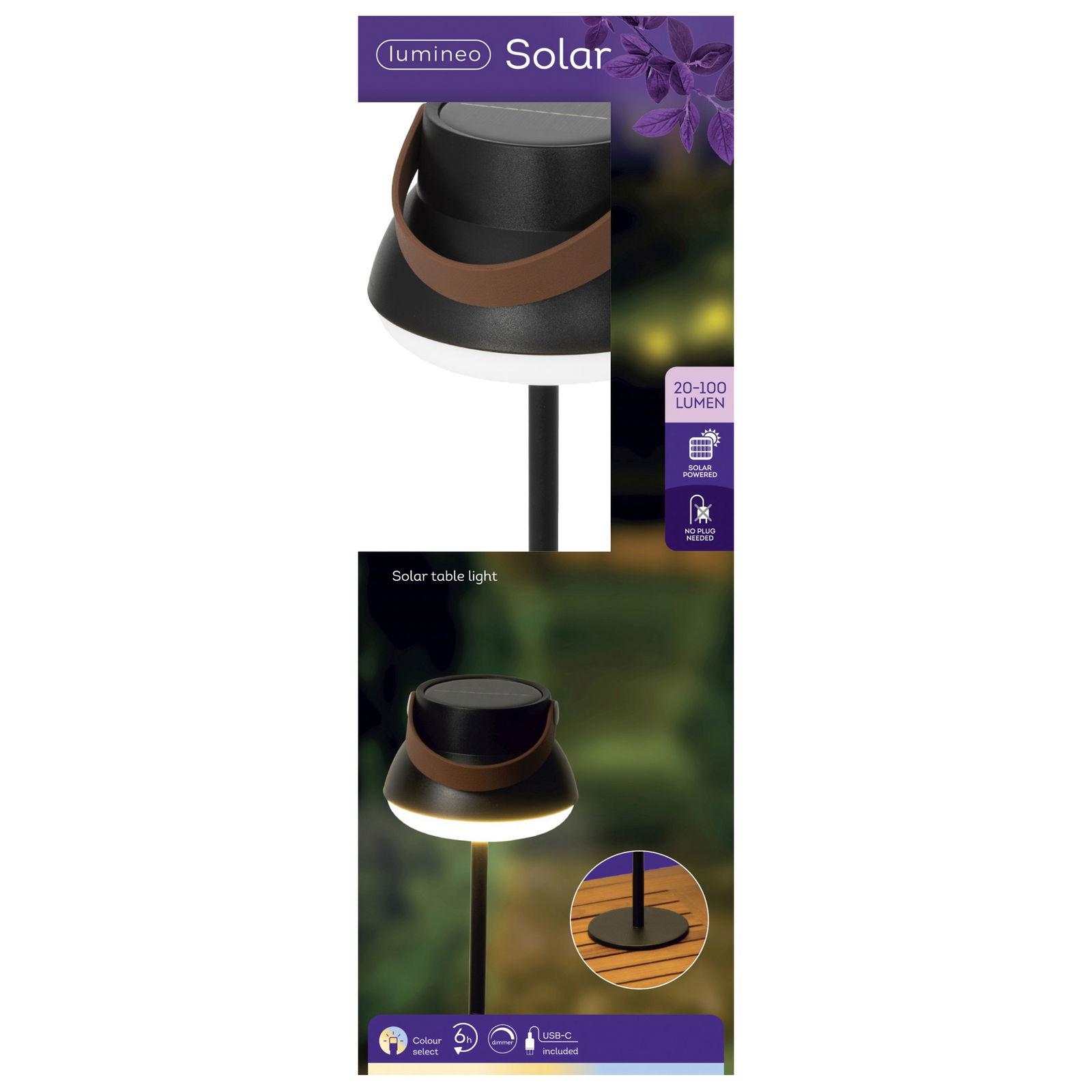 Solar-Tischlampe, schwarz, Höhe ca. 36,5 cm