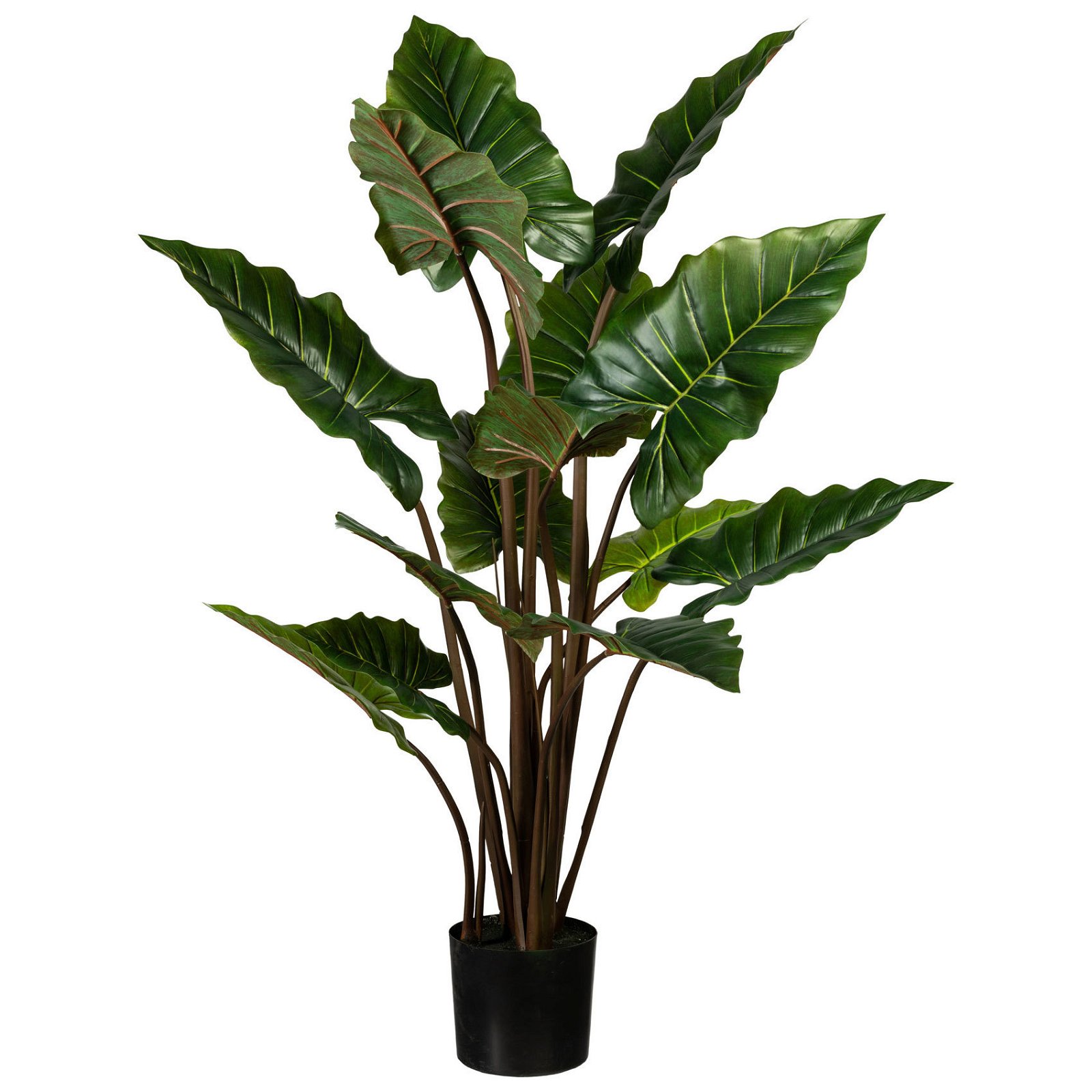 Künstliche Taropflanze, 14 Wedeln, ca. 140 cm, Kunststofftopf 20 x 17 cm, mit Erde