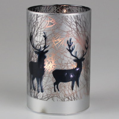 Windlicht mit Hirschmotiv, silber, Ø9xH16 cm Windlicht mit Hirschmotiv, silber, Ø9xH16 cm