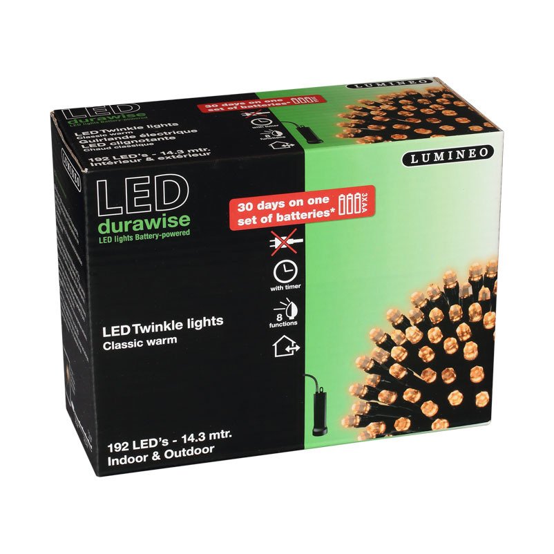 LED Twinkle Ricelight Lichterkette, 192 LEDs, klassisch warm, 14,3 m, Batterie
