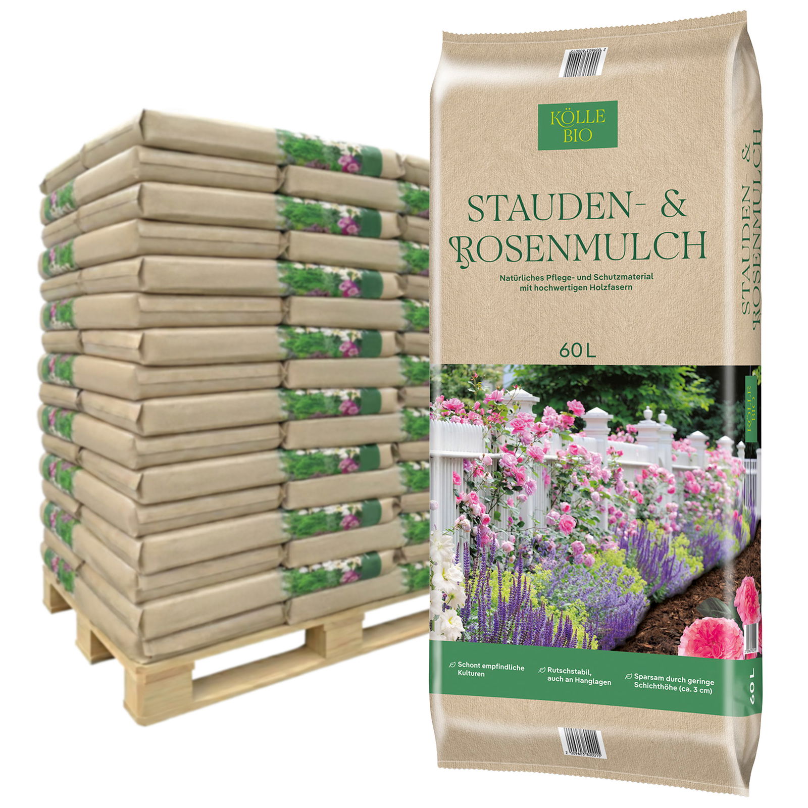 Kölle Bio Stauden- & Rosenmulch, 48 Sack à 60 l, gesamt 2880 Liter