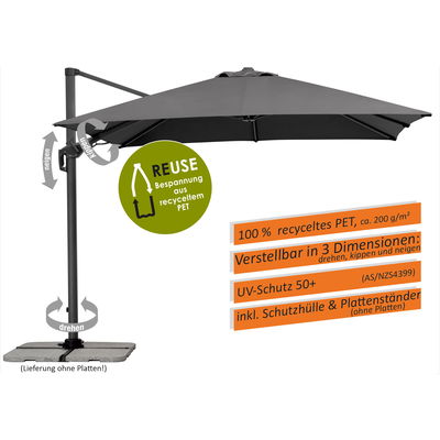 Pendelschirm 'Rhodos', anthrazit, ca. 300 x 300 cm Pendelschirm 'Rhodos', anthrazit, ca. 300 x 300 cm