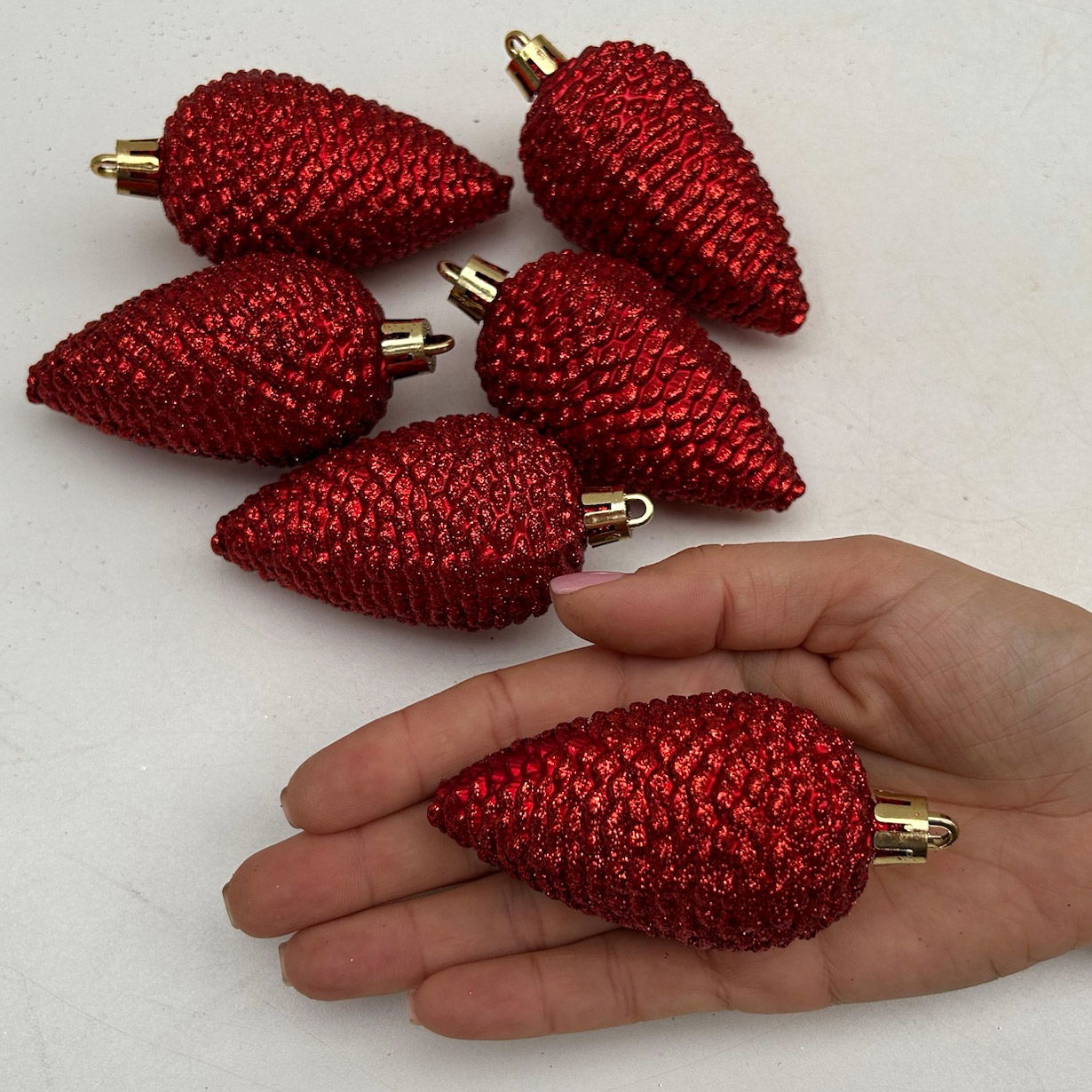 Glitter Zapfen, 6er-Set, weihnachtsrot, Höhe ca. 8 cm Glitter Zapfen, 6er-Set, weihnachtsrot, Höhe ca. 8 cm