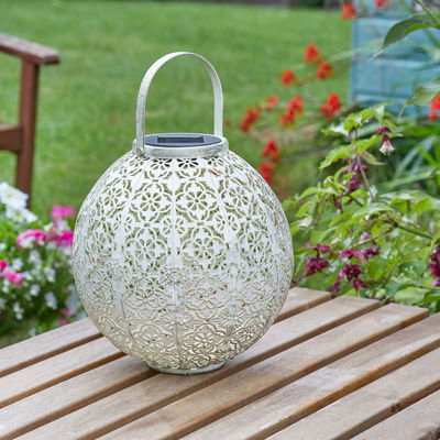 Solarlaterne Damast, creme, 23,5 x 22,5 cm