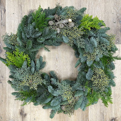 Adventskranz, Mix-Grün, halbrund gebunden, ca 50 cm Ø Adventskranz, Mix-Grün, halbrund gebunden, ca 50 cm Ø