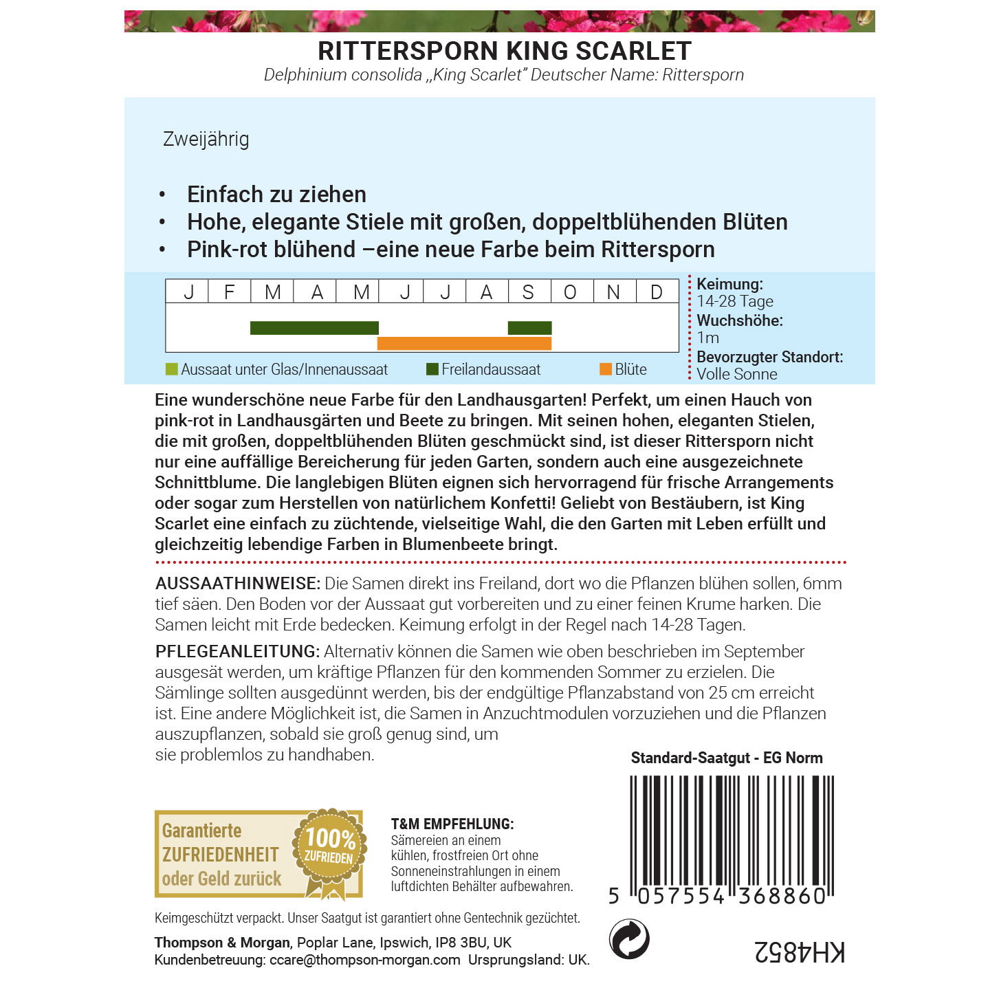 Thompson & Morgan Rittersporn 'King Scarlett', rosarot