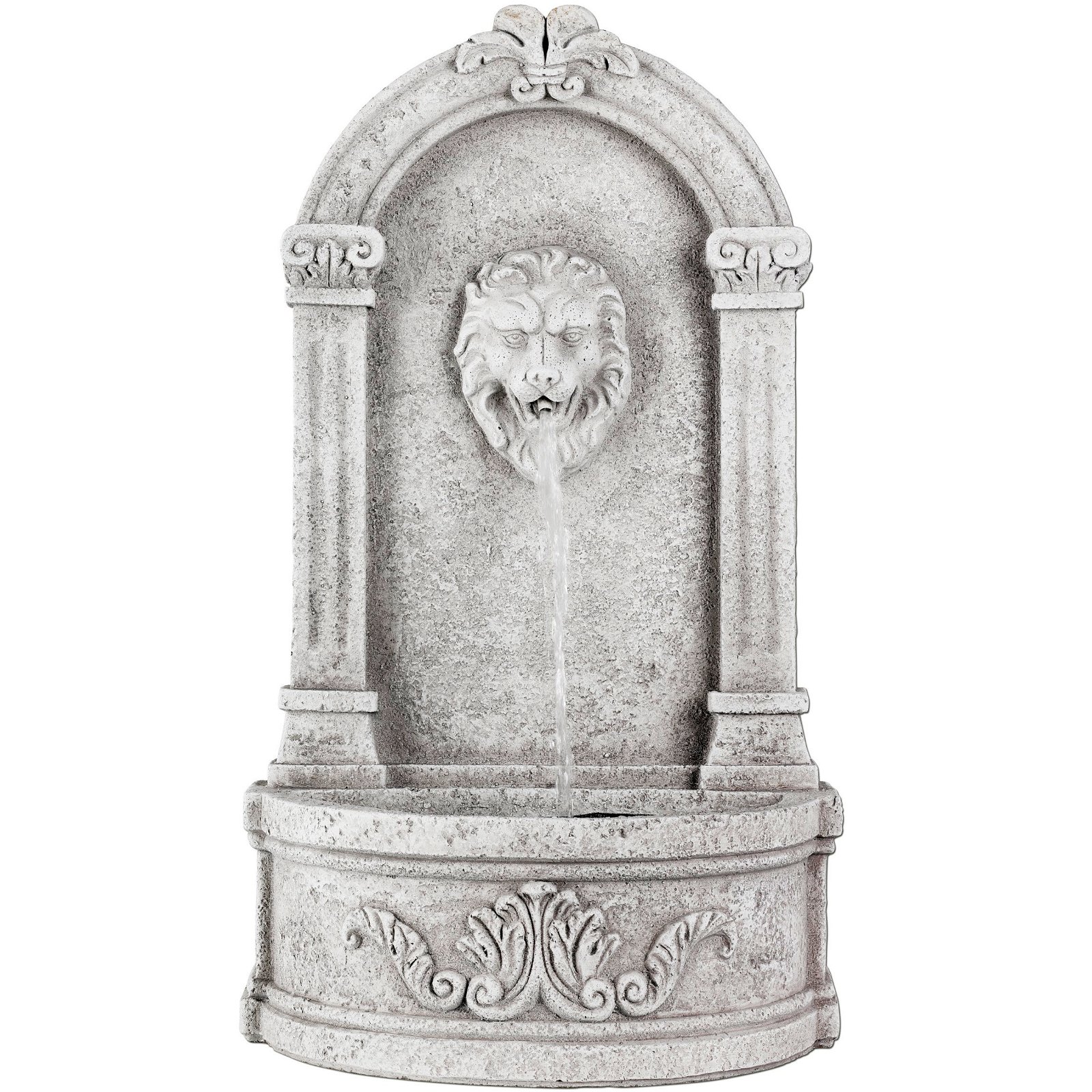 Brunnen mit Löwenkopf, altweiß, Glasfaserbeton, ca. 26 x 40 x 72 cm