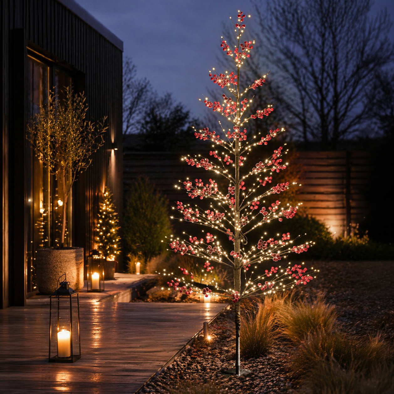 LED Baum mit roten Beeren, 975 LEDs, warmweiß, Höhe ca. 210 cm LED Baum mit roten Beeren, 975 LEDs, warmweiß, Höhe ca. 210 cm