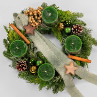 Dekorierter Adventskranz mit Kerzen in Jägergrün, Mix-Grün, ca. 35 cm Ø Dekorierter Adventskranz mit Kerzen in Jägergrün, Mix-Grün, ca. 35 cm Ø