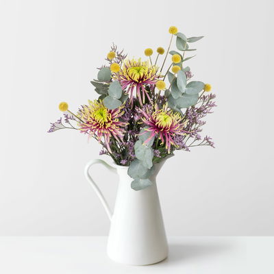 Bunter Schnittblumen-Mix mit Craspedia, Eukalyptus & Chrysanthemen