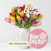 30 Tulpen, bunt mit Stecker 'Für Dich'