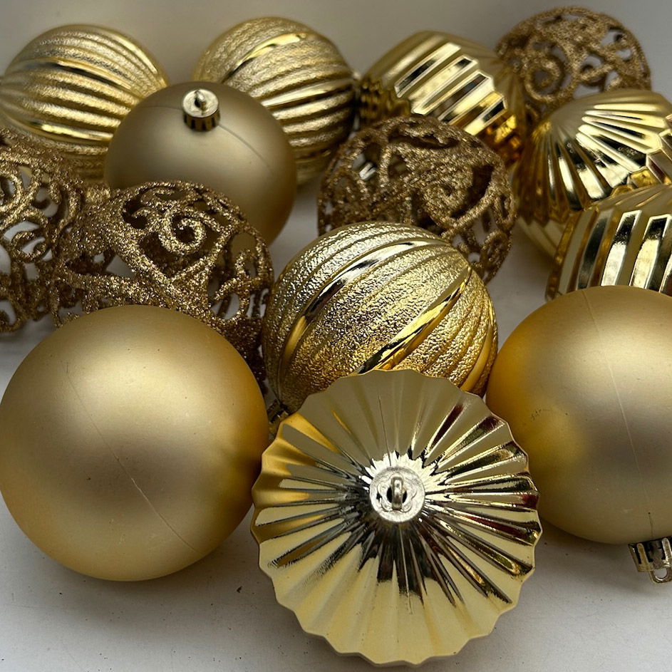 Christbaumkugelnkugelmix, 16er-Set, hellgold, ca. Ø 8 cm Christbaumkugelnkugelmix, 16er-Set, hellgold, ca. Ø 8 cm