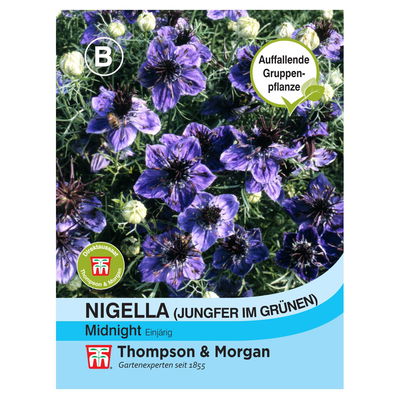 Nigella (Jungfer im Grüner) / tiefblaue Blüten, Freilandaussaat, seidig