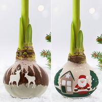 Amaryllis in Wachs, Dekor 'Forest & Nikolaus', handbemalt, Blüte rot